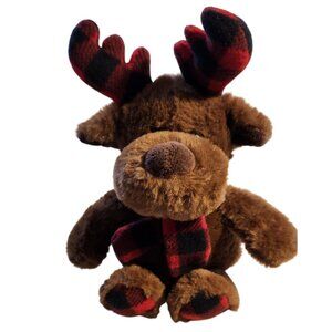 Dan Dee Reindeer Plush Toy Christmas 10" Brown With Red & Black Plaid Scarf & An